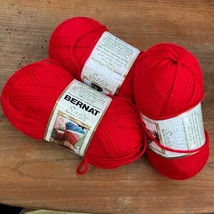 3 balls /packages Bernat Satin Yarn crimson red #04705